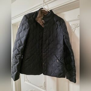 Eddie Bauer Black Quilted Puffer Jacket with Tan Lining Accent